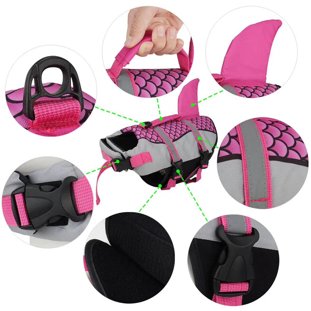 XS-2XL 5 Colors Shark Dog Swim Pet Dog Life Jacket Vest Clothes Life Vest Collar Harness Pet Swimming Summer Swimwear Scales Shark