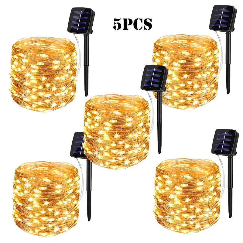 NEW Arrivals "7m/12m/22m/32m"  5 Packs LED Solar Light Outdoor Garden Fairy String Light Led Twinkle Waterproof Lamp for Christmas Patio Tree Party New Year Eve Decoration Accessories Supplies
