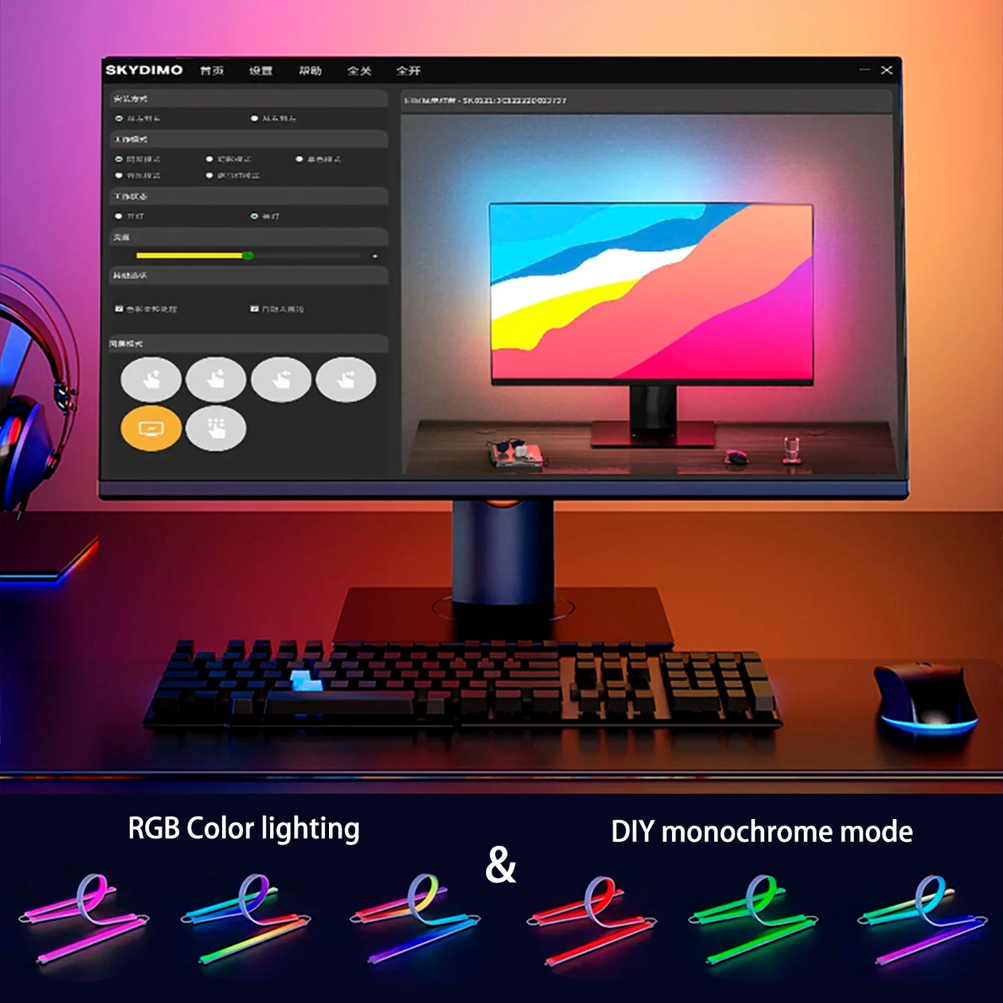 NEW Arrivals LED RGBIC Gaming Neon Backlights Sync with 24-34inch Monitor USB Powered 5V LED Light for PC, Sync Music Lighting for Computer Electronic Accessories