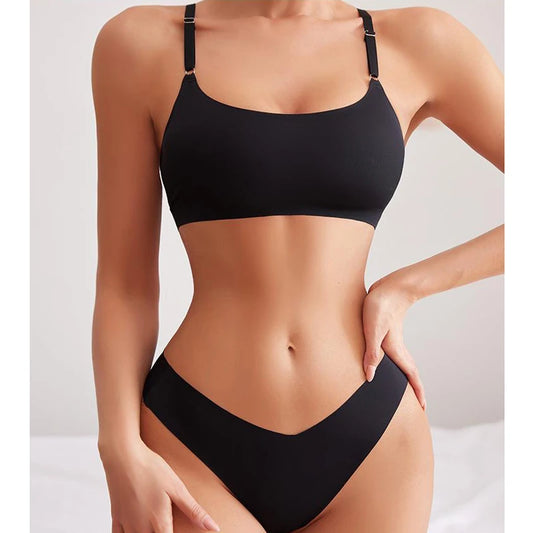 NEW 5 Colors S-XL Size Women Seamless Bra Set Sexy Push Up Lingerie Ladies Ice Silk Underwear Set Ultra Thin Fitted Brassiere And Thong Suit