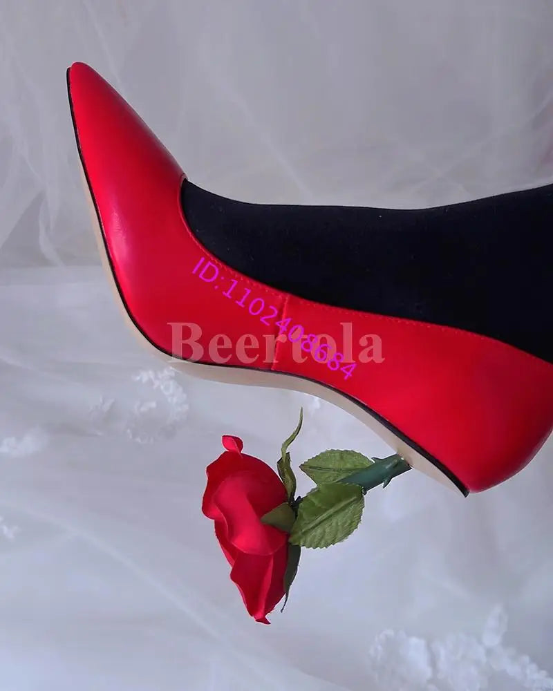 Just Arrived Handmade Sheepskin Leather Elegant 3D Red Rose Heels Ladies Pumps Pointed Toe Shallow High Heels Basic Style Banquet Party Wedding Bride Woman Shoes