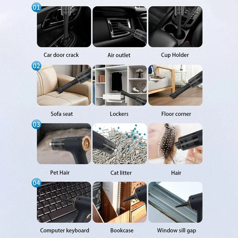 98000PA Mini Car Vacuum Cleaner Set Cordless Powerful Wireless Car Cleaner Handheld Portable Vacuum Cleaner Air Gun Car Cleaning Accessories