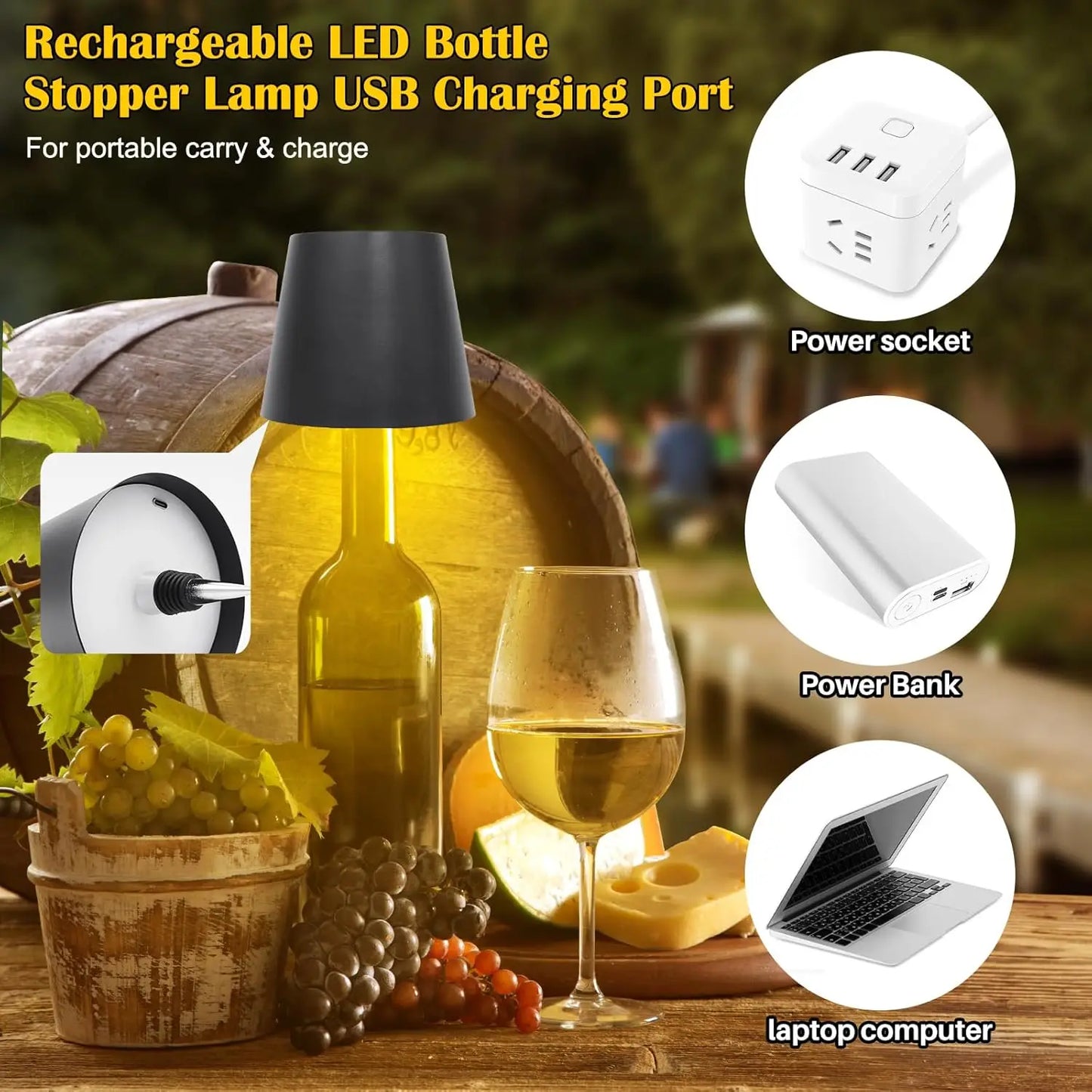 1 pcs Wireless Bottle Lamp, Metal Wine Bottle Light with 3 Color Light Dimming, Waterproof Bottle Touch Lamp Head for Room, Bar