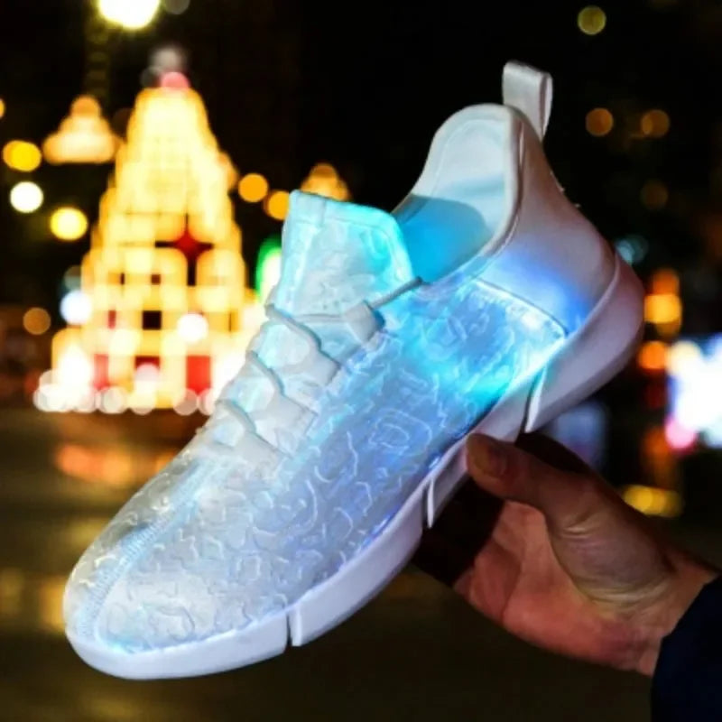 3 Colors Spring Girls Boys Rave Festival Dance Party Night Clubwear Luminous Glowing Sneakers Men Women's LED Light Shoes Flashing Adults USB Recharge Fiber Optic Shoes