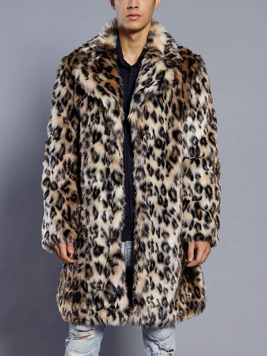 NEW Arrivals Autumn Winter Snow Clothes Supplies Men's Faux Fur Large Lapel Fur Long Men's Faux Fur Jacket Men's Overcoat Leopard Thick Coat Men Luxury Fashion Clothing Products