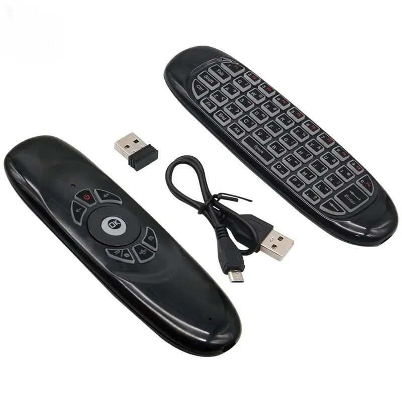 C120 RGB 7 Backlight Fly Air Mouse Gyro Sensor Wireless 2.4G RF Keyboard Remote Control For Gaming Android Smart TV Box