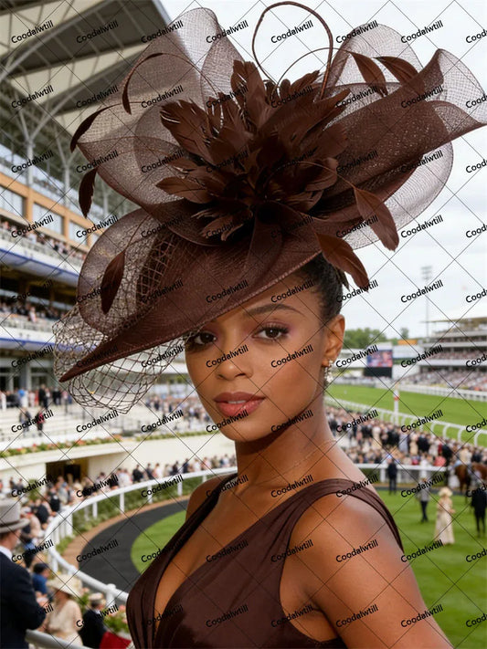 22 Colors Big Kentucky Fascinator Veils Hat Women Ladies Race Headpiece Bride Evening Wedding Party Royal Ascot Millinery Cap Mesh  French  Chapeau Opera Concert Red Carpet Luxury Hats