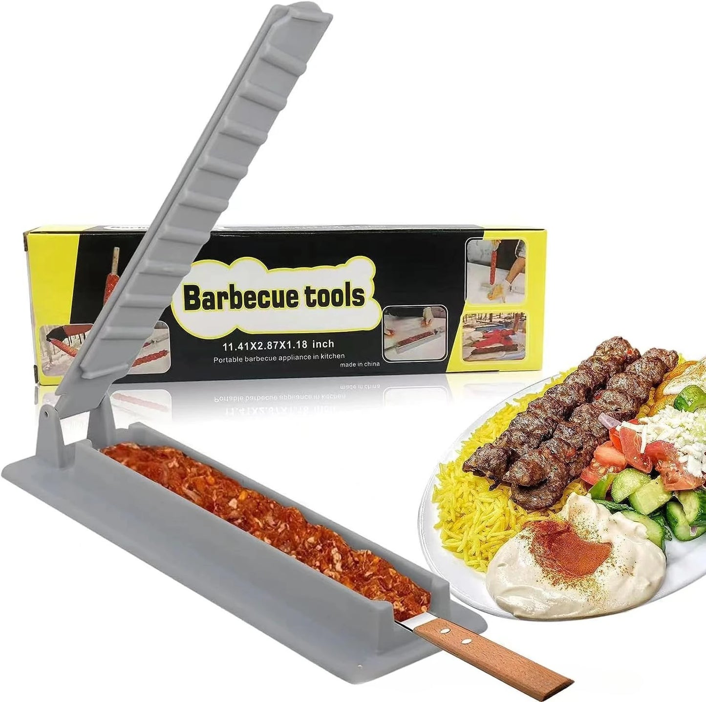 NEW Set Outdoor Camping Barbeque Kebab Mold Tools 8/9inch Flat Stainless Steel BBQ Kebab Kiofte Skewer Row Kebab Maker for Home Barbeque Party