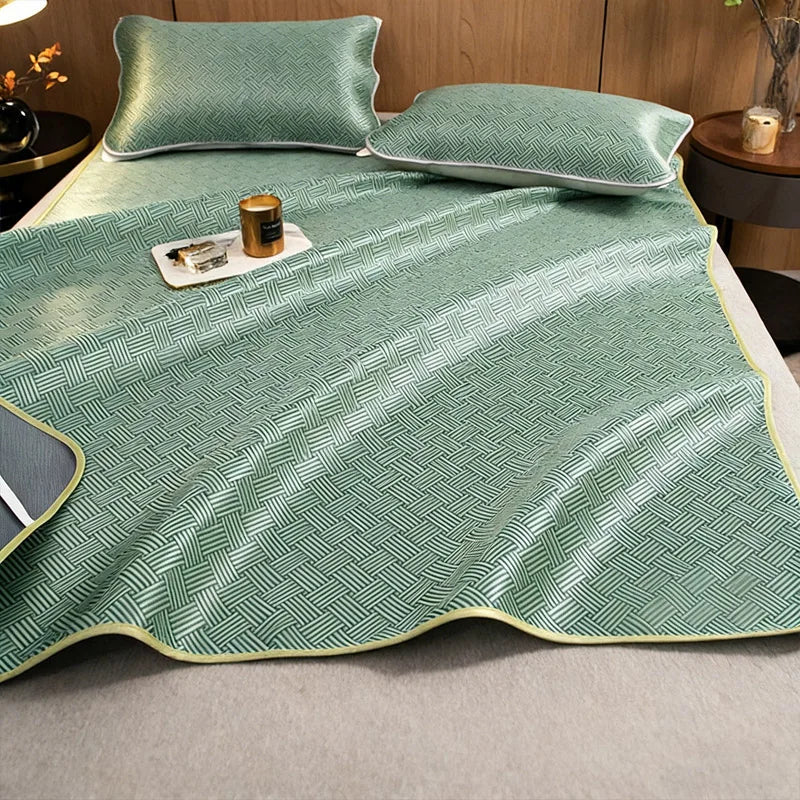 3 PCS Set 5 Colors Summer NEW Breathable Cooling Sheet Set Antibacterial Skin-Friendly Sleeping Mat Pillowcase Comfortable Air Condition Mattress Home Bedroom Bedding Supplies