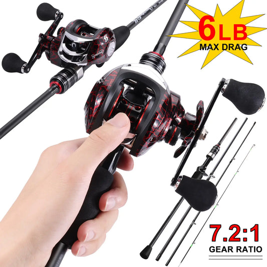 NEW Fishing Set Left/Right  Lure Rod Fishing Combo 2.1m 4 Section Carbon Fiber Rod 7.2:1 Gear Ratio Magnetic Brake System Fishing Left/Right Reel Fishing Kit Ocean Lake River Professional Fishing Supplies