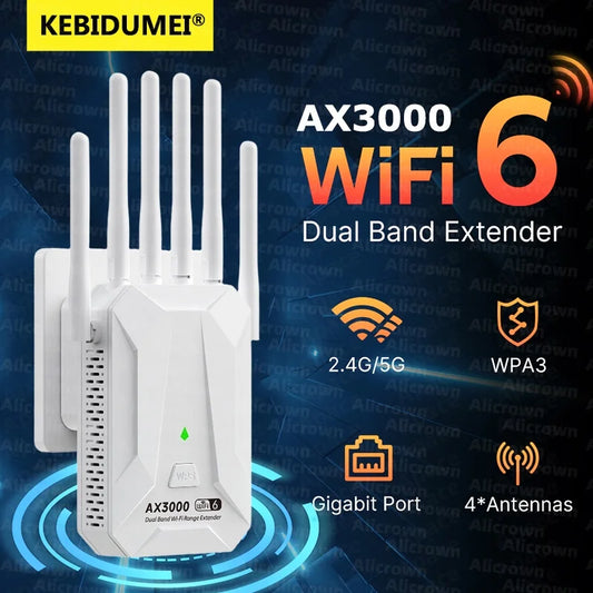 Black/White Color WI-FI 6 AX3000 Wireless Repeater Dual Band 2.4GHz 5GHz 802.11AX Wi-Fi 6 Extender Amplifier WPS Router Long Range Signal Booster