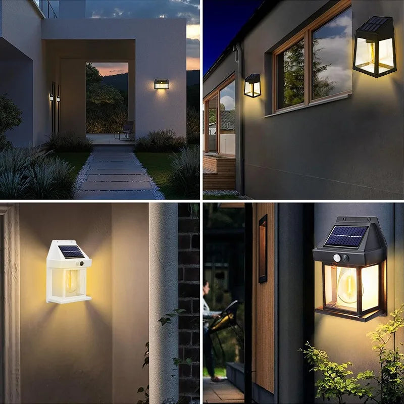 4 PCS Set LED Solar Tungsten  Light Outdoor IP65 Waterproof Lamp Motion Sensor Wall Lamp Garden Porch Path Courtyard Decoration Lighting