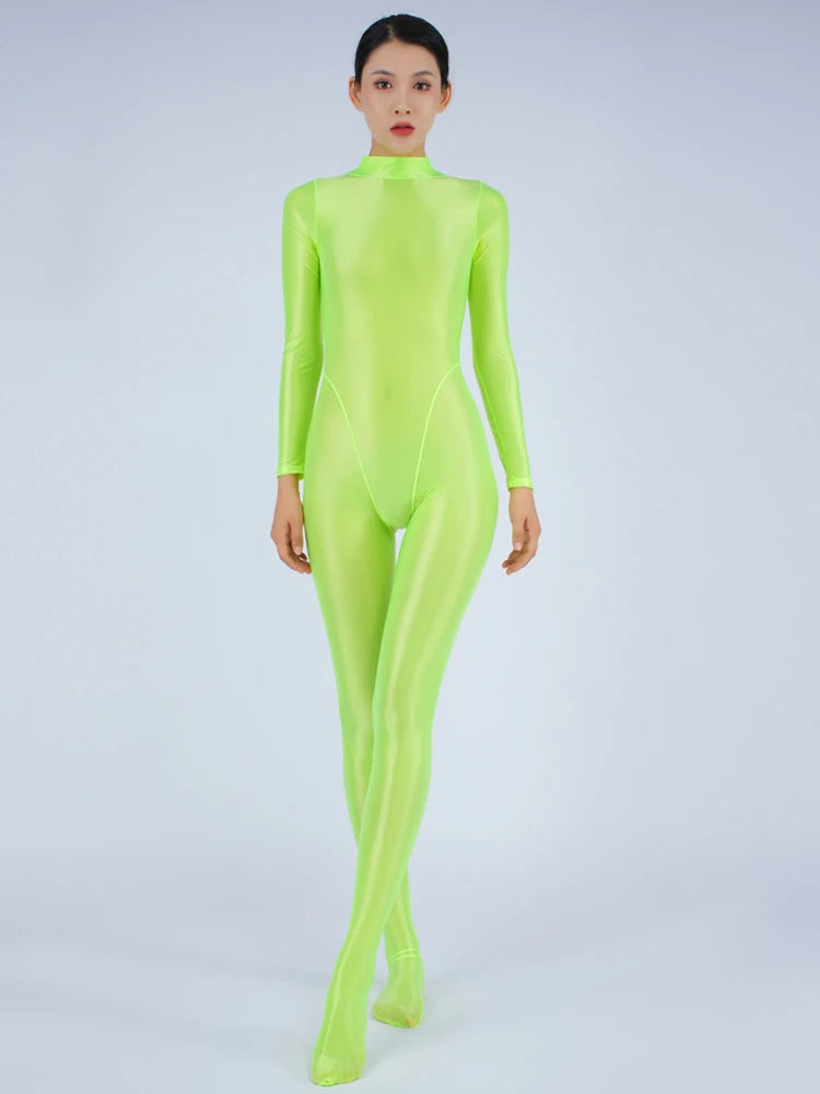 8 Colors M-3XL UK Plus Size Sexy Women Yoga Shaper Tight Dance Wear Oil Glossy Shiny Elastic Bodysuit Sheer See Through Rompers Jumpsuits Candy Color Leotard Tights