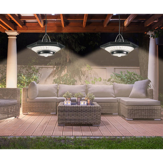 Motion Sensor Solar Pendant Lights Outdoor Indoor 228LED Shed Light with Motion Sensor 3 Lighting Modes Waterproof for House Gazebo Lamp