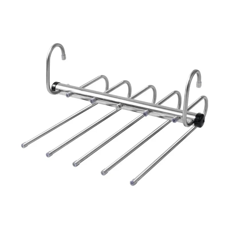 NEW Design 9 Bars Layers Folding Magic Pants Hangers Stainless Steel Space Saving Clothes Rack Organizer For Wardrobe Trousers Jeans Clothes Storage Organizer Closet Accessories