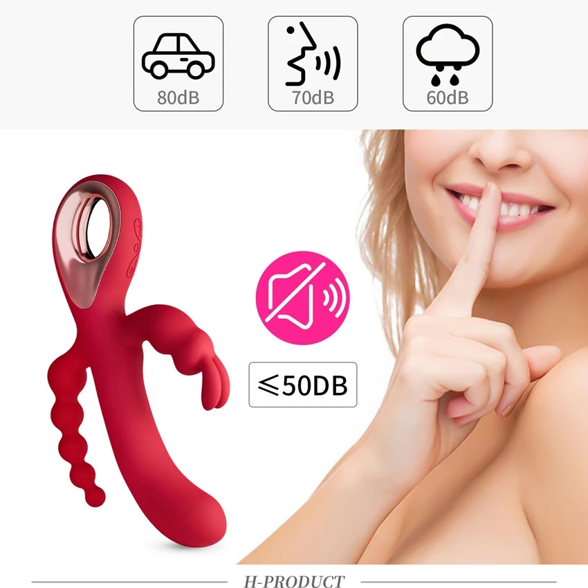 3 In 1 Dildo Rabbit Vibrators For Woman Clitoris Massage Anal Beads Sex Toys For Adults G-Spot Stimulation Female Masturbator 18