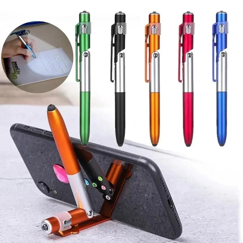 NEW Arrivals 5 PCS Set 5 In 1 Multi-Function Ballpoint Pen With LED Light Fold Phone Holder Night Read Writing Pencil Office Student Stationery Tools