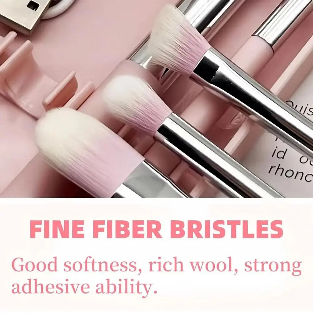 NEW Rotatable Mirror Travel Make-Up Brush with LED Light Adjustable Brightness with 5pcs Brush LED Makeup Mirror Brush Set Foldable Women Cosmetic Sets