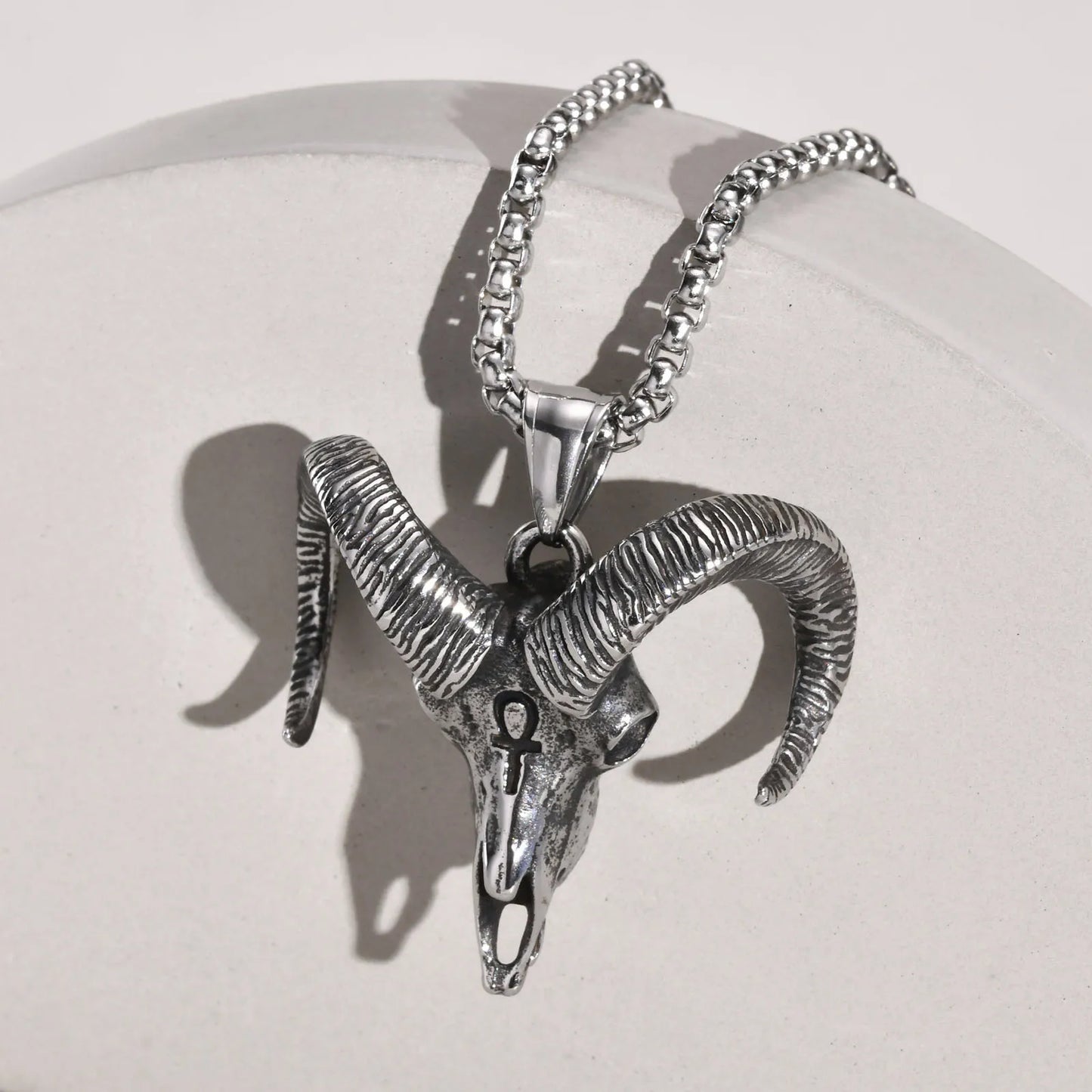 Baphomet Satanic Goat Head Skull Pendant, Satan Stainless Steel Goth Punk Style Necklace, Lucifer, Halloween, Devil Jewelry Accessories