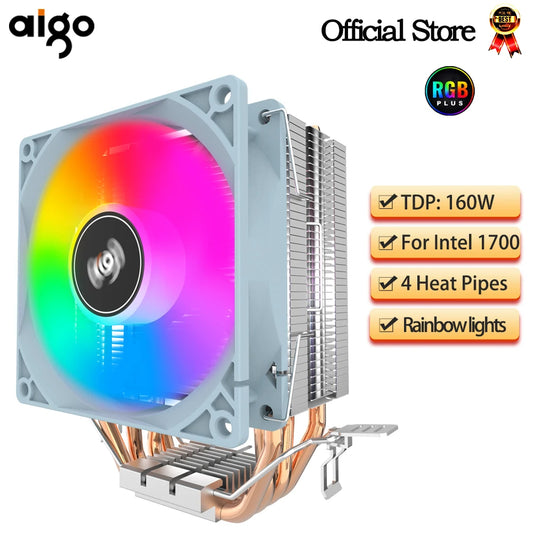 CPU Cooler 2 4 Heat Pipes PC Radiator Cooling 3PIN PWM Silent RGB Fan For Intel  1700 1150 1155 1156 1366 AM2/AM3/AM4 AMD