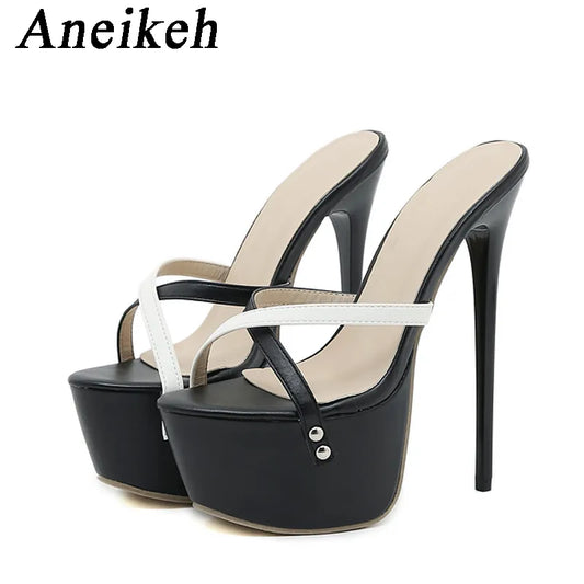 Summer Sexy Thin High Heel Women Platform Sandals Fashion PU Narrow Band Shallow Open Toe  Party Dress Slingbacks Shoes