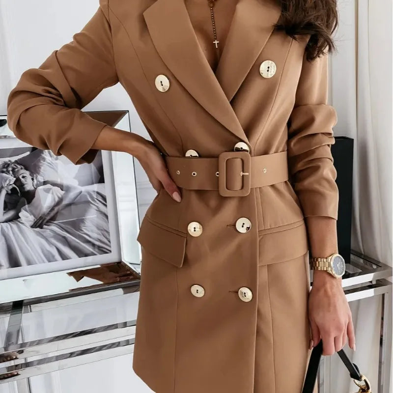 NEW Arrivals S-3XL Red/Black/Khaki/White Double Breasted White Trench Coat Women Winter Vintage Jacket Slim Trench Female Lapel Solid Office Ladies Trench Dress Coat Ladies Luxury Fashion Clothing Supplies