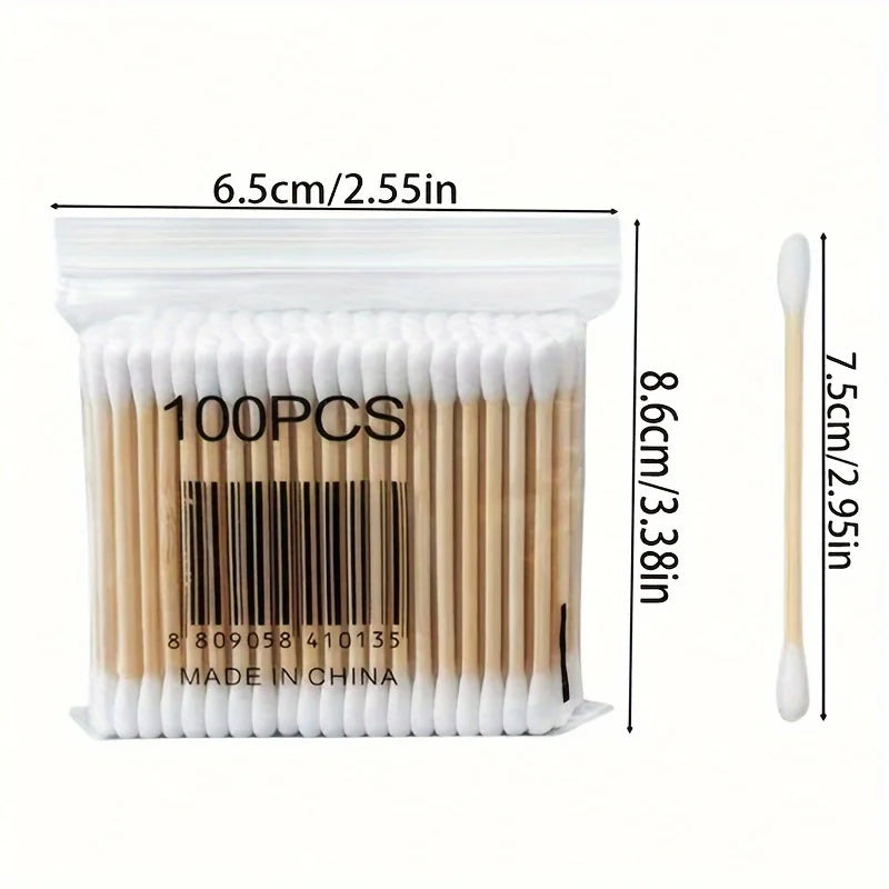 1000 PCS Set Wooden Bamboo Cotton Swabs - Bamboo Sticks Cotton Swabs For Ears, Makeup Cleaning  - Double Round Thick Cotton Buds Cleaning Hygiene Tools Combo Beauty Health Supplies