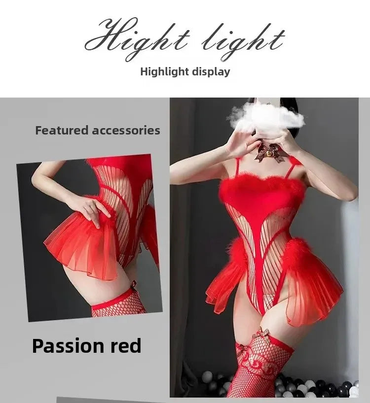 NEW Arrivals Sexy Santa's Elf Plush Onesie Temptation Christmas Deer Velvet Sexy Net Suit Underwear Role Play Cosplay Uniform Set