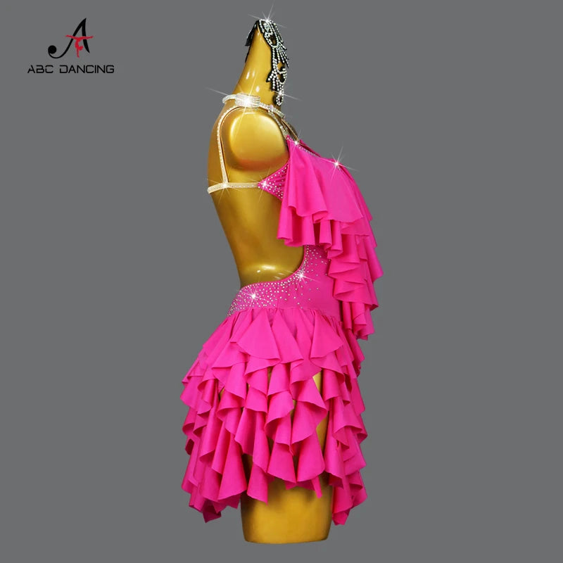New Arrivals Adults/Kids XXS-2XL Latin Dance Dress With Jewelry Ornaments Set Ballroom Competition Dancing Costume Women's Sexy Clothing Girls Plus Size Ball Short Skirt Party Wear Line Suit Customized Ladies Dress