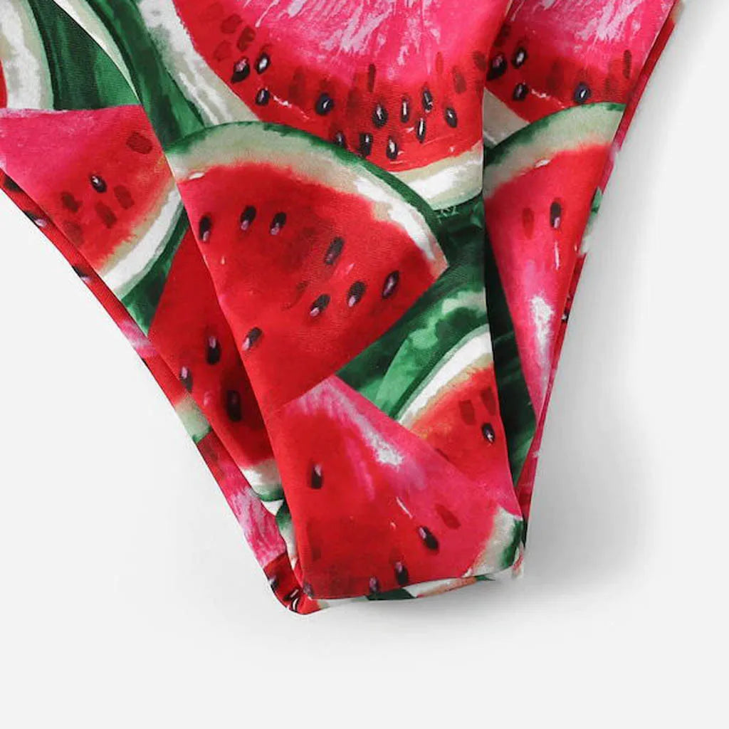 Summer Fashion Watermelon Print Bikini Swimsuit Ladies Sexy Push Up Bra Bikini Two Piece Swimwear Beach Holiday Bathing Suit