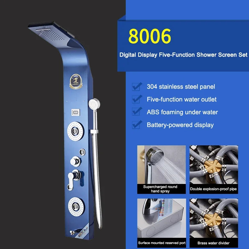 Luxury Stainless Steel Home Improvement LED Lights Shower Faucets Luxury Bathroom Faucet Set Bather Thermostat Shower Screen Shower Electronic System Kit Home Bathroom Supplies