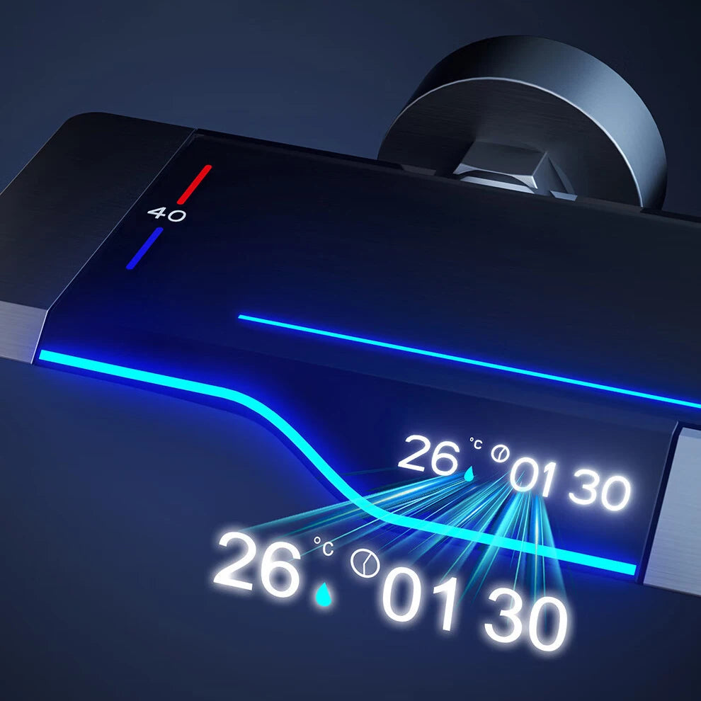 Ambient Lighting Digital Shower System Hot Cold Bathroom Mixer Faucet Rain Shower Head Grey Thermostatic Digital Shower Set