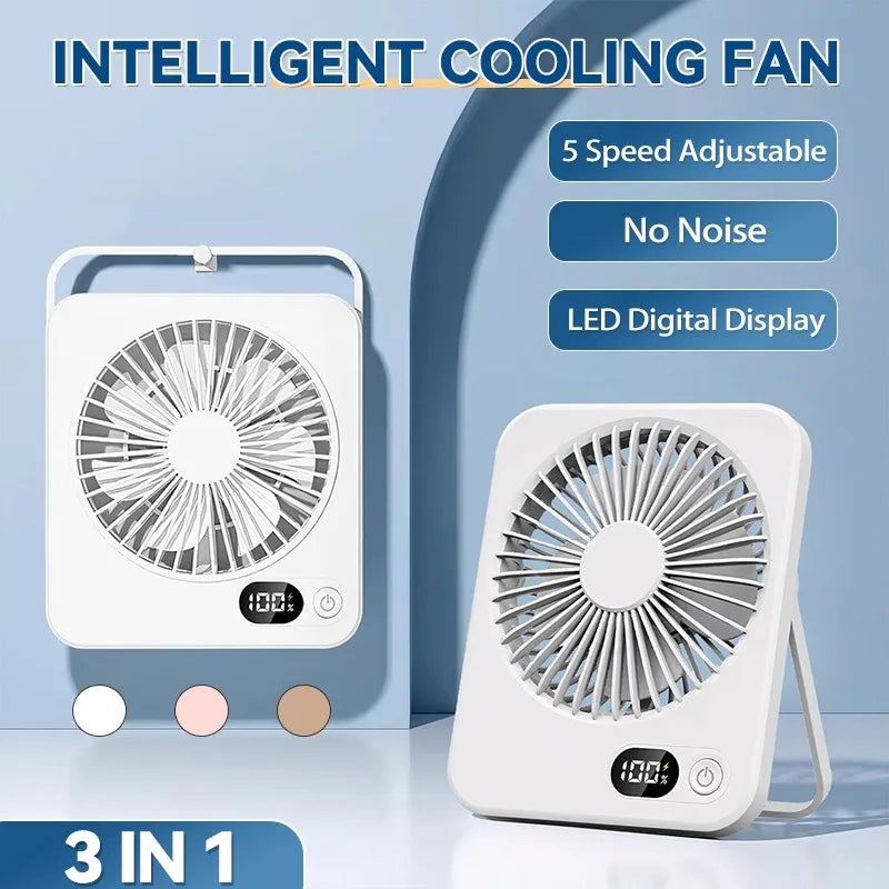 NEW Arrivals  Portable Folding USB Charging Digital Power Bank Summer Cooling Fan Handheld Desk Multi Function Fan Home Office Air Fans