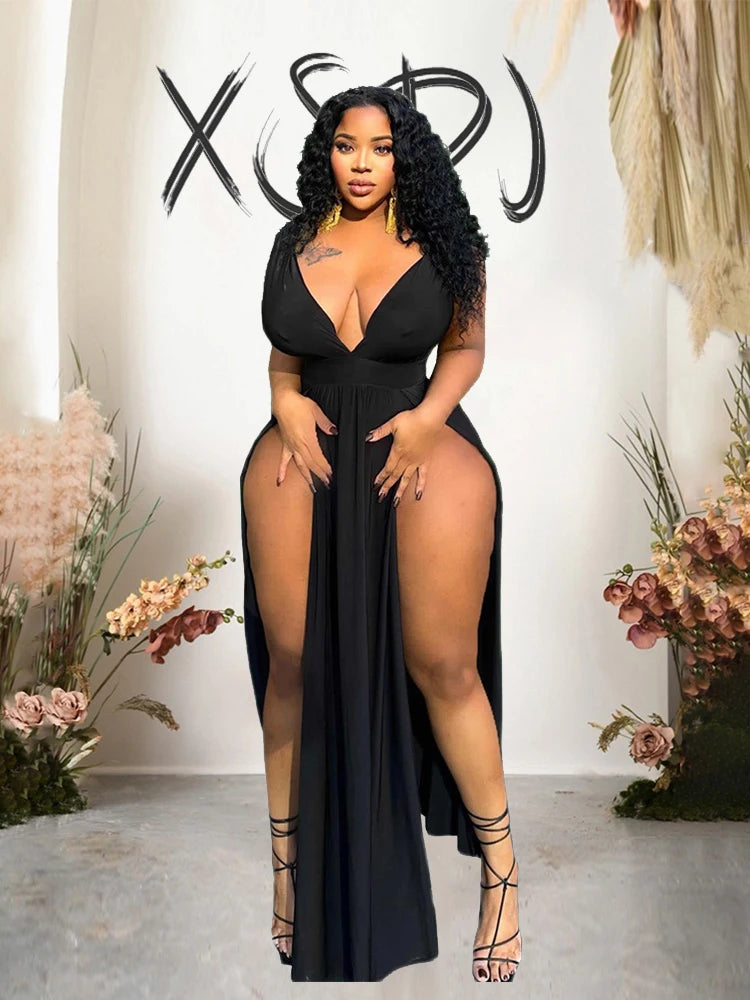 For Curvy Ladies L-5XL Plus Size Long Elegant Evening Dress Party High Slit Sexy and Daring Dresses Women Tight Black Dress