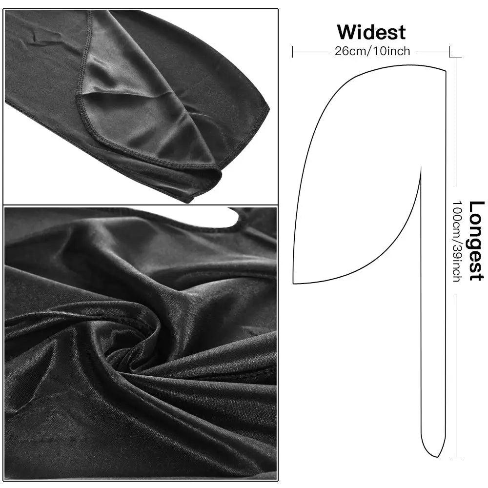 3 PCS Ice Silk Set Women Men Silky Durag Headwraps Durag With Free Waves Cap Durags Pack with Long Tail and Wide Straps Bandanas