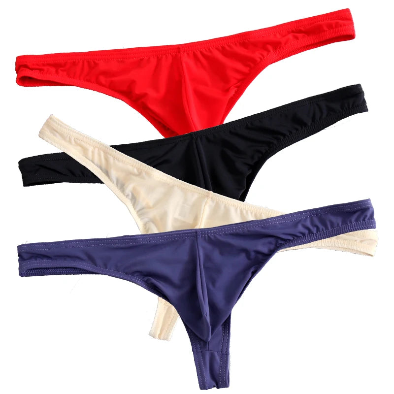 4Pcs Mens thongs underwear and G-strings sexy briefs boxers 4 Pack silk hombre bulge U convex pouch lingeric sexi