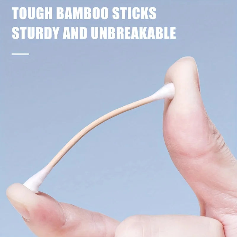 1000 PCS Set Wooden Bamboo Cotton Swabs - Bamboo Sticks Cotton Swabs For Ears, Makeup Cleaning  - Double Round Thick Cotton Buds Cleaning Hygiene Tools Combo Beauty Health Supplies