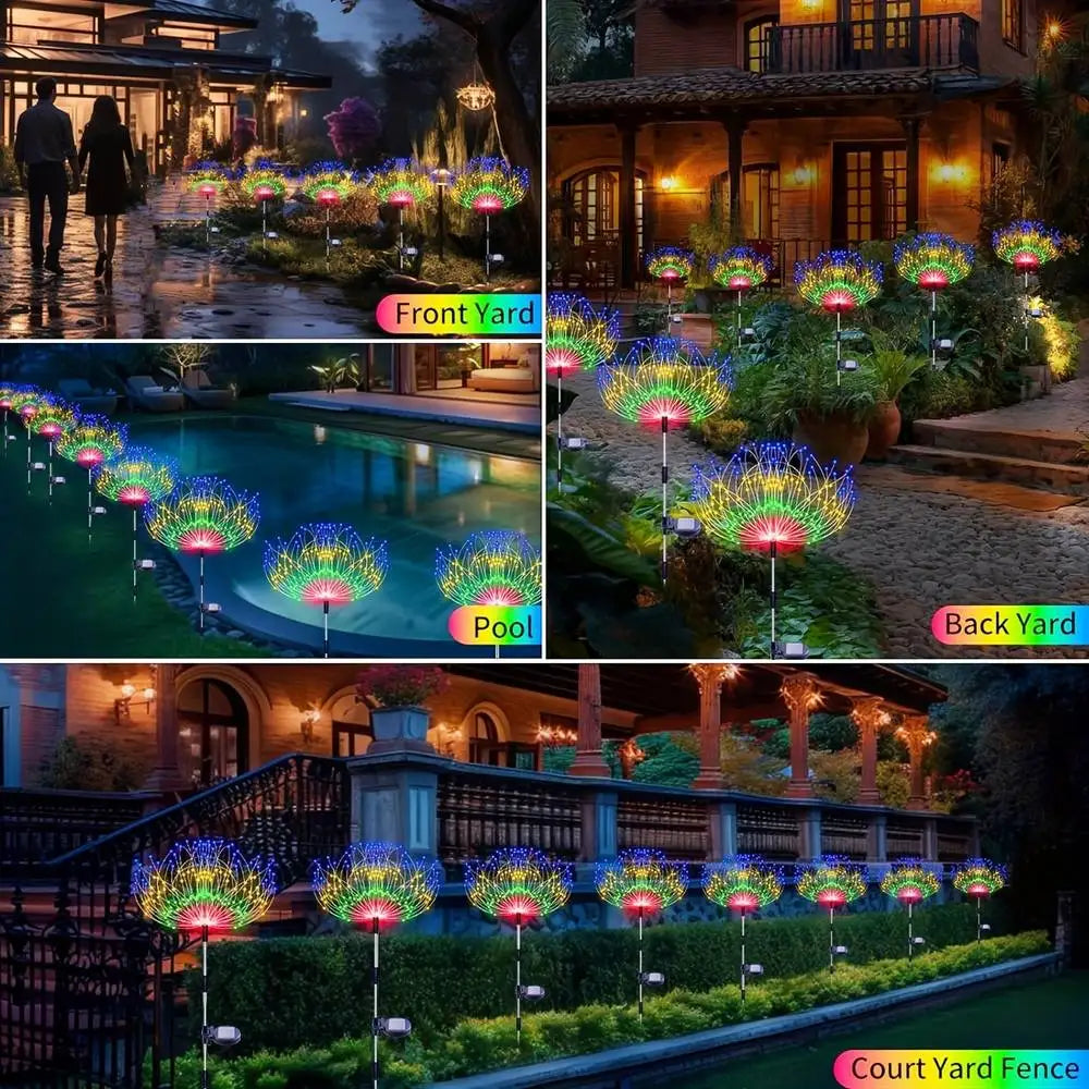 NEW Arrivals 2PCS Set 200LED Solar Fairy Light Outdoor Waterproof Solar Firework Light 8 Lighting Modes DIY Starburst Light Decorative Lights