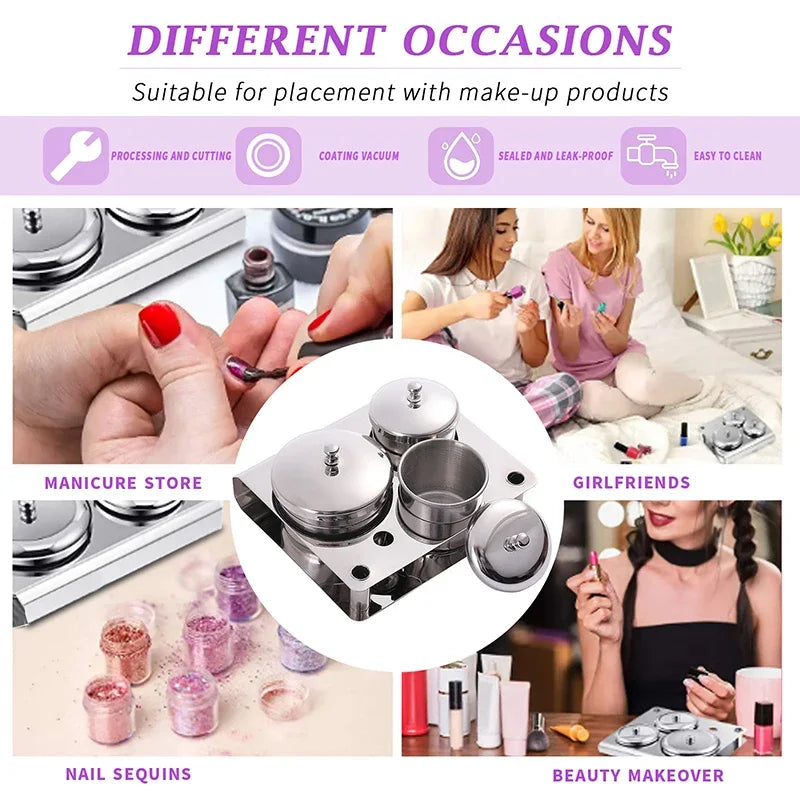 3pcs/Set Manicure Acrylic Liquid Powder Stainless Steel Container Tray Dish Disinfectant Cup With Metal Lid Nail Art Tool