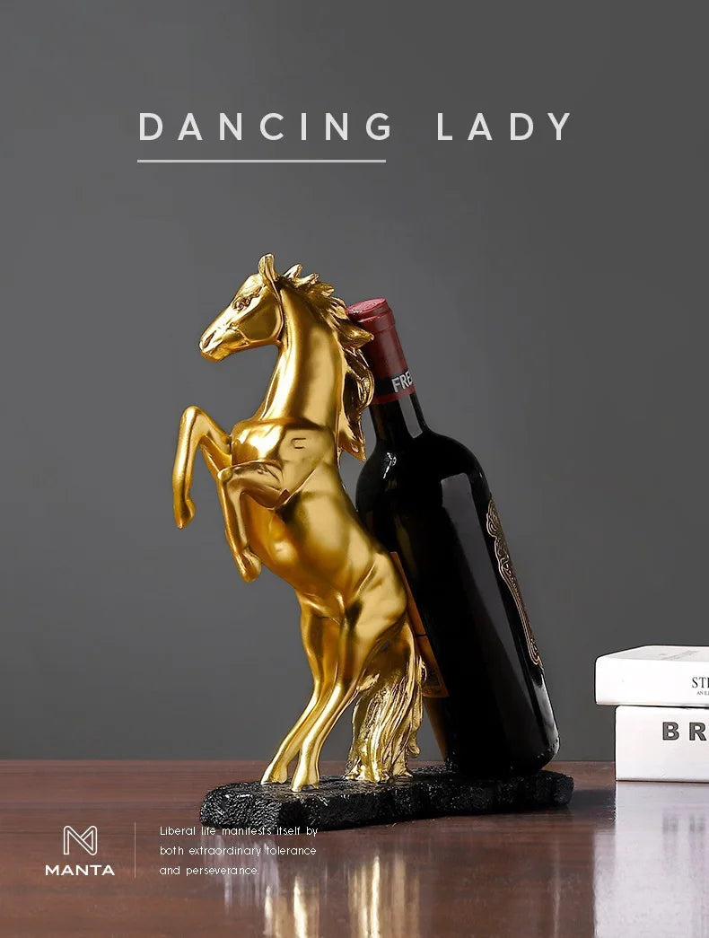 Resin Golden Warhorse Wine Rack Figurines Horse Bottle Holder Storage Decoration Accessorie Collection Home Interior Item
