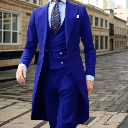 Low-Price Sales are Limited NEW 3PCS Set PLUS SIZE S-6XL 5 Colors Elegant Men's Suit Slim Fit Suit Blazer Vest Pants Set Formal Tuxedos Gentleman Groom Wedding Stage Costume Party Long Tail Coat Men Luxury Fashion Clothing Su