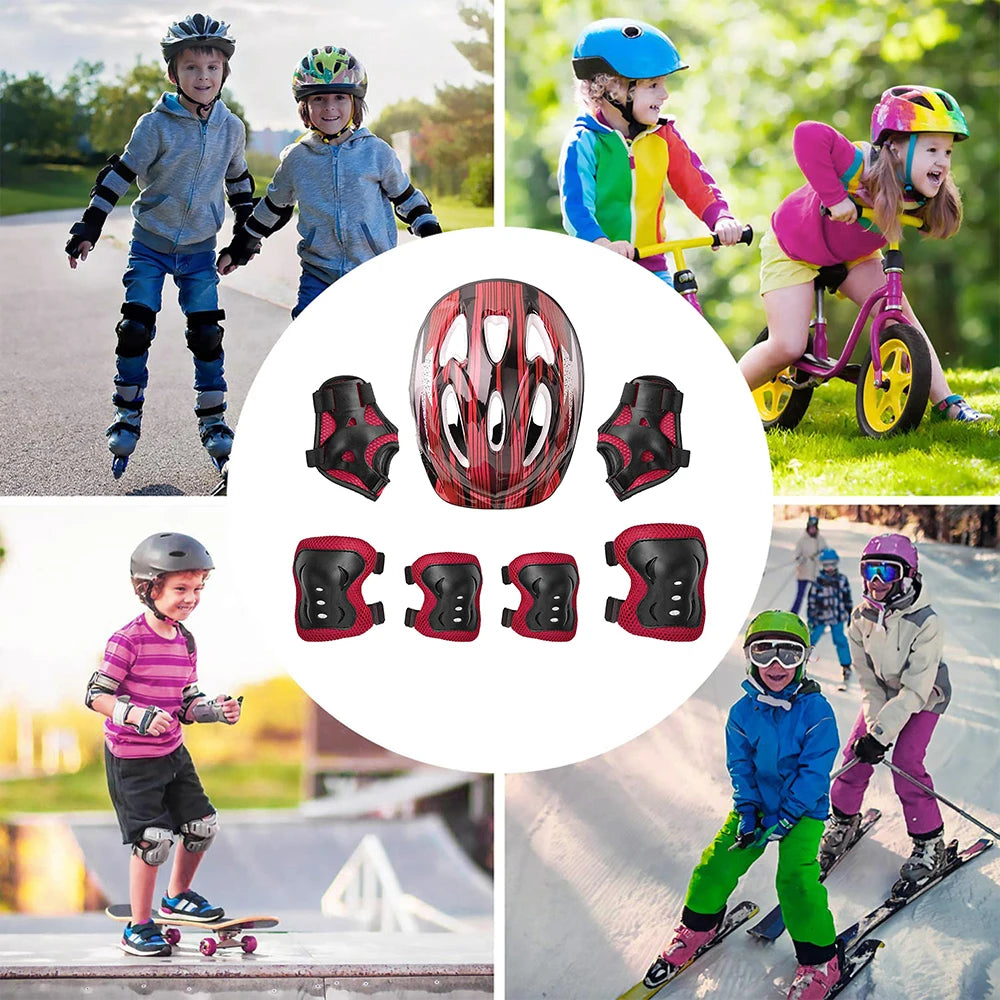 NEW SET Children Kids Adjustable Helmet Protective Gear Set Sports Knee Elbow Wrist Pads for Children Boys Girls Bike Skateboard Scooter Roller Outdoor Sports Supplies
