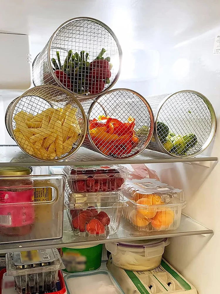 BBQ Basket Stainless Steel Rolling Grilling Basket Wire Mesh Cylinder Grill Basket Portable Round Outdoor Camping Barbeque Rack