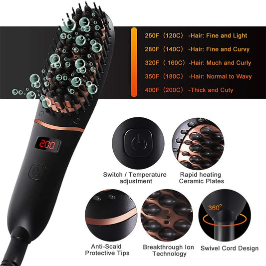 Men Hair Straightener Comb Led Display  High Quality Negative Ion Comb Electric Hair Straightening Brush