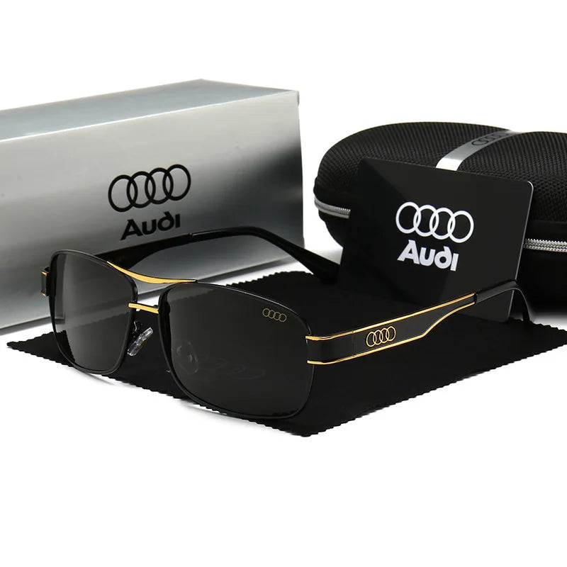 AUDI Luxury 4 Colors  Glasses + Original Case UV400 Polarized Rectangle Sunglasses for Men Women Driving Motorcycle Cycling Glasses with Anti-Glare Lens 553