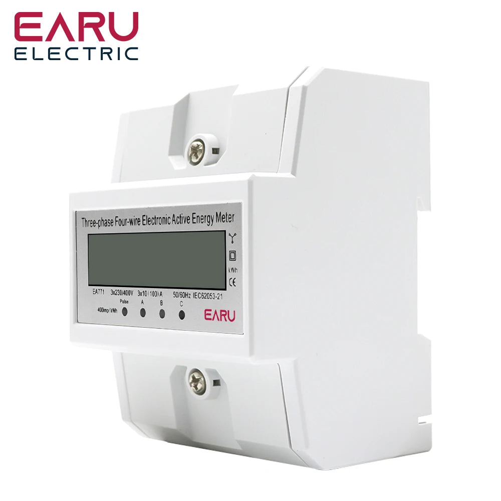 NEW Arrivals Din Rail AC 230 220V 3 Phase 4 Wire Energy Meter Power Consumption Monitor kWh Meter Wattmeter Bi Volt 100A 50/60Hz LCD Backlight