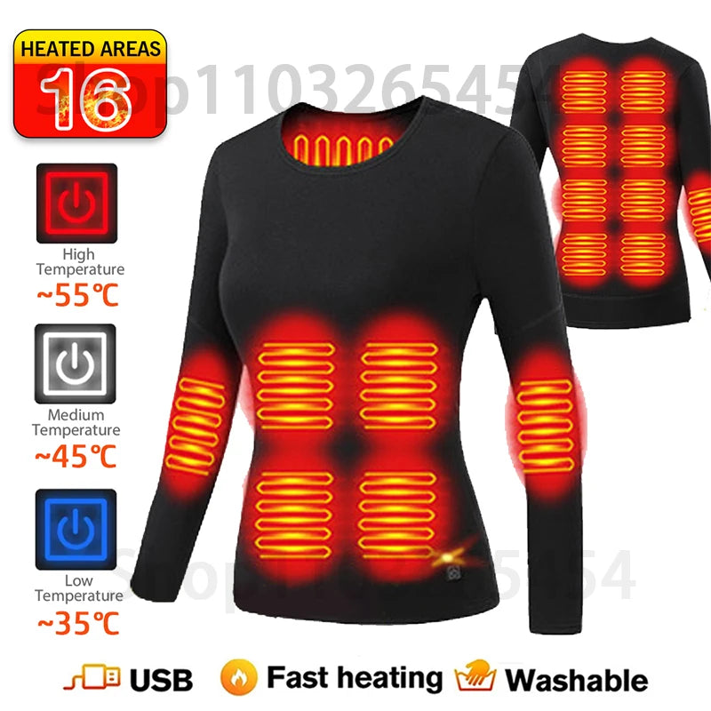 2 PCS Women Men Suit S-3XL UK Plus Size Electric Clothes 52 Areas New Material Technology Heated Underwear Winter Thermal Underwear Women Men Heating Jacket Winter Accessories USB Electric Heating Clothes