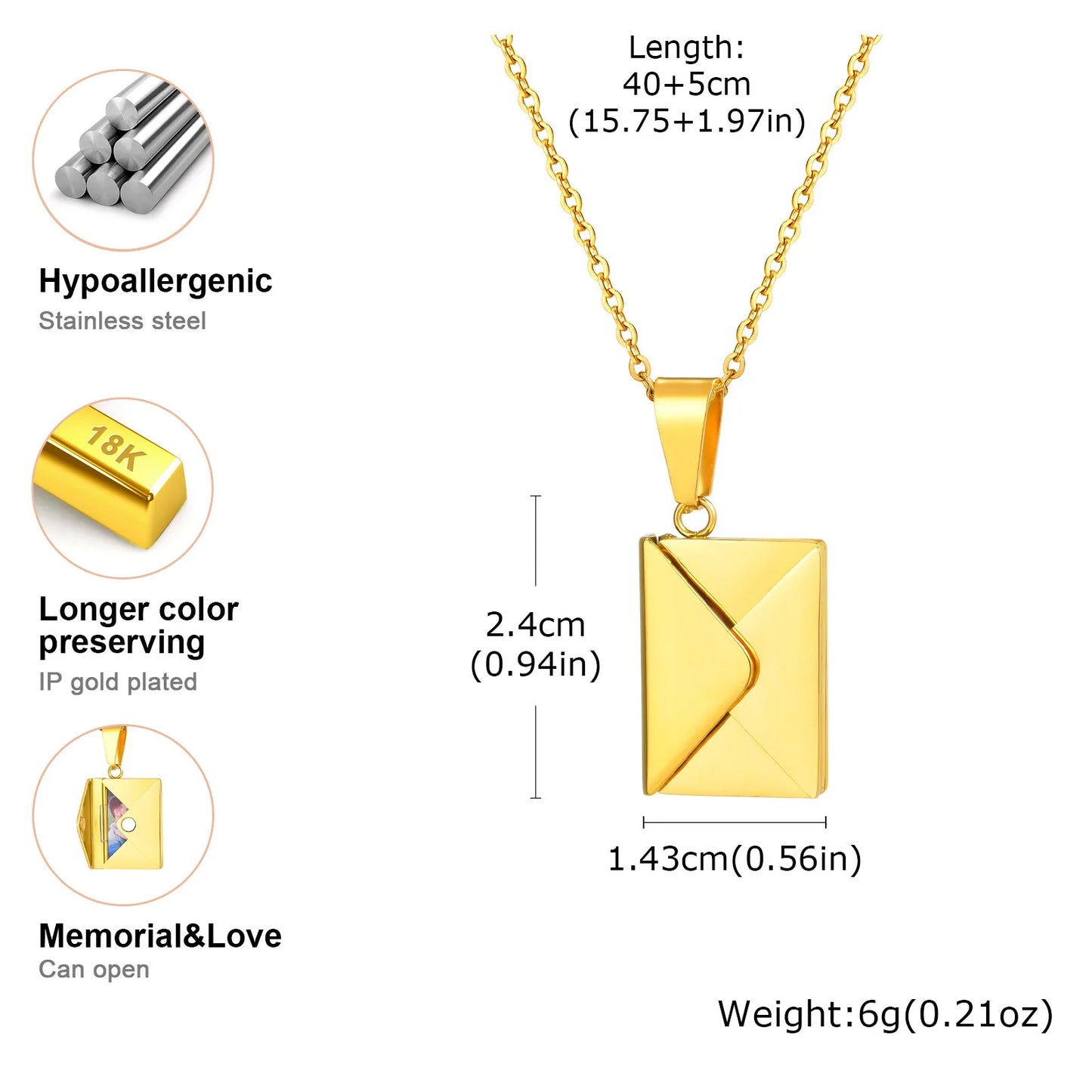 Personalized Photo Locket Necklace Envelope Dates/Names Love Letter Shape Pendant for Women, Customized Picture Pendant Gifts