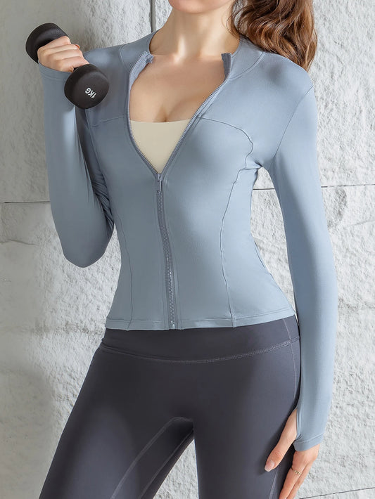 UK Size 3 Colors Yoga Wear Women's Spring and Summer Stand-Up Collar Zipper Jacket Slimming  Sun-Protective  Long-Sleeved High-End Workouts Cycling Running Gym Fitness Sports Apparel Accessories