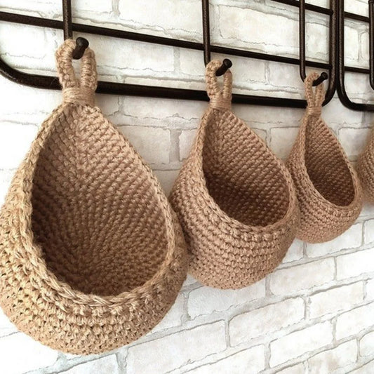 Handwoven Hanging Wall Vegetable Fruit Basket Organizer Container Decor for Kitchen Garden Mount Wall Plant Flower Onion Storage